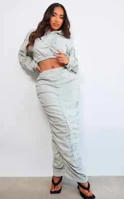 Shape Light Grey Ruched Front Sweat Maxi Skirt