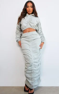 Shape Light Grey Ruched Sweat Long Sleeved Crop Hoodie