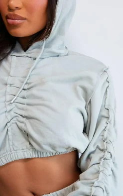 Shape Light Grey Ruched Sweat Long Sleeved Crop Hoodie