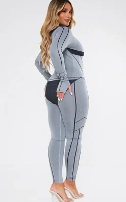 Shape Light Grey Seamless Contrast Long Sleeve Zip Through Jumpsuit
