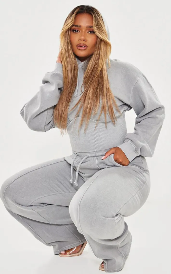 Shape Light Grey Sweat Cropped Shirred Waist Hoodie