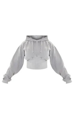 Shape Light Grey Sweat Cropped Shirred Waist Hoodie
