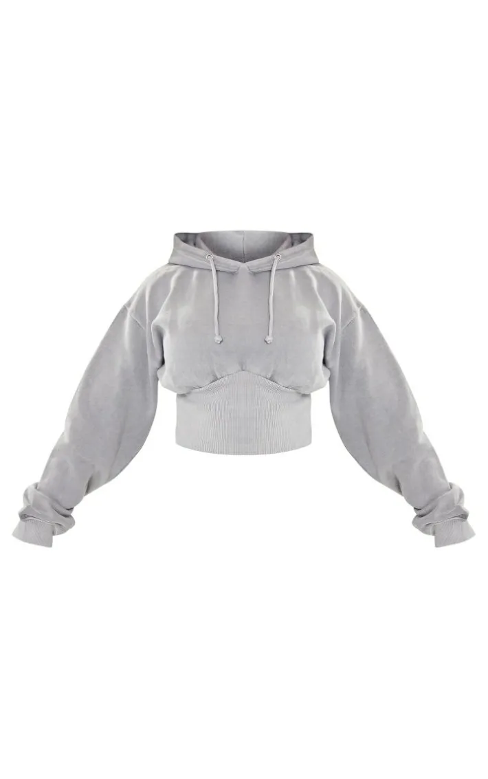 Shape Light Grey Sweat Cropped Shirred Waist Hoodie