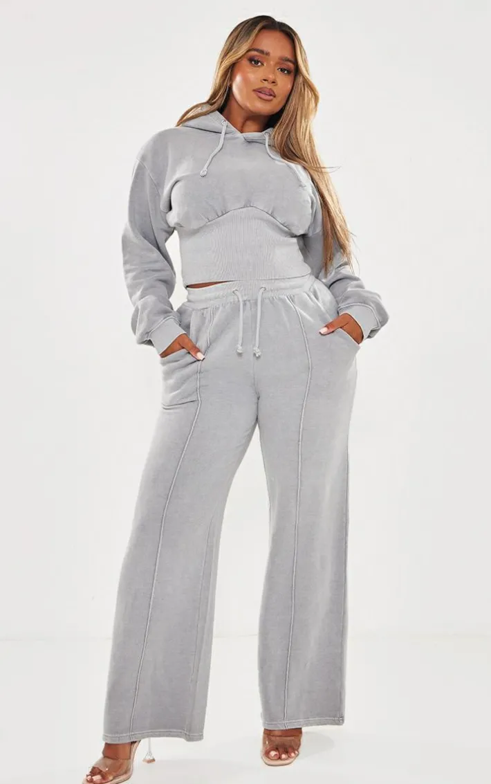 Shape Light Grey Sweat Seam Detail Wide Leg Sweatpants