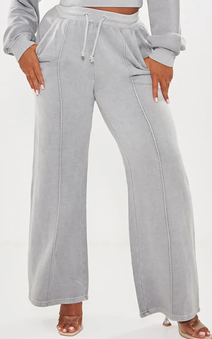 Shape Light Grey Sweat Seam Detail Wide Leg Sweatpants