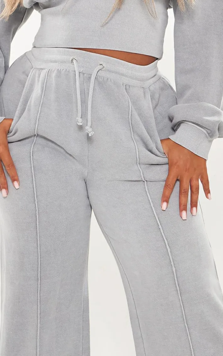 Shape Light Grey Sweat Seam Detail Wide Leg Sweatpants