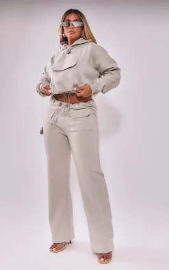 Shape Light Grey Toggle Waist Pocket Detail Wide Leg Sweatpants