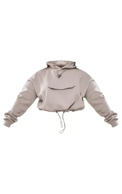 Shape Light Grey Toggle Waist Pocket Front Cropped Hoodie