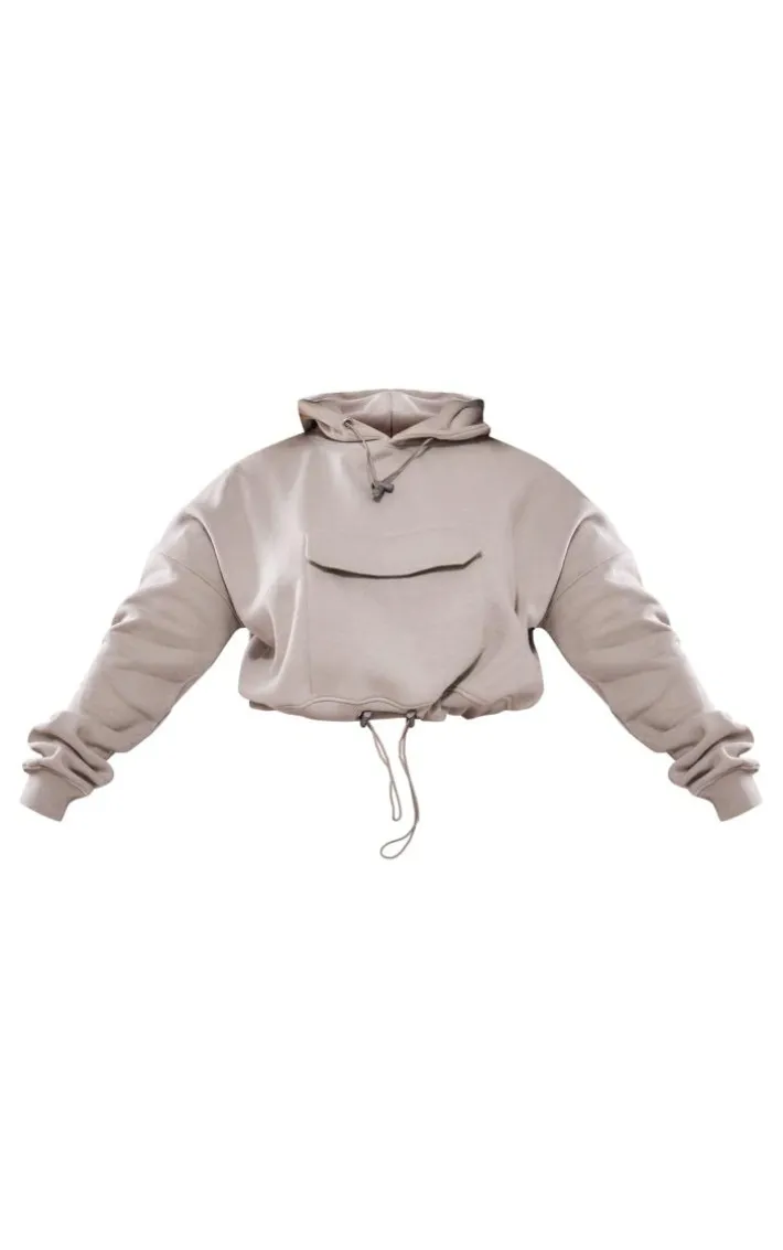 Shape Light Grey Toggle Waist Pocket Front Cropped Hoodie