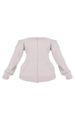 Shape Light Grey Washed Bardot Zip Up Sweatshirt
