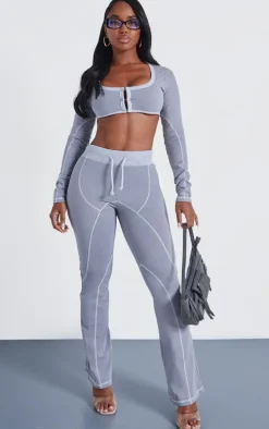 Shape Light Grey Washed Cotton Seam Detail Flare Leggings