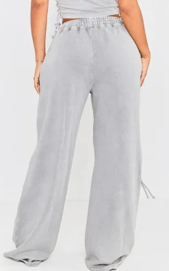 Shape Light Grey Washed Double Waistband Pocket Detail Wide Leg Sweatpants