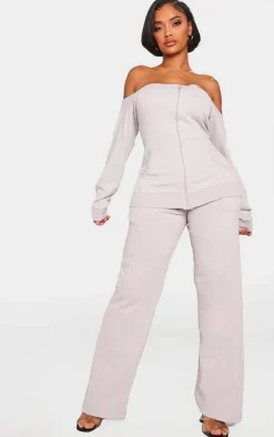 Shape Light Grey Washed Zip Waist Straight Leg Sweatpants