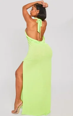 Shape Lime Burnout Mesh Halterneck Cowl Neck Maxi Dress