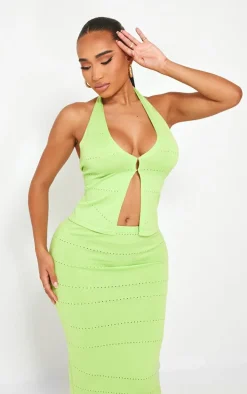 Shape Lime Knit Hook And Eye Halterneck Plunge Top