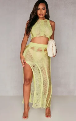 Shape Lime Knit Ladder Maxi Skirt