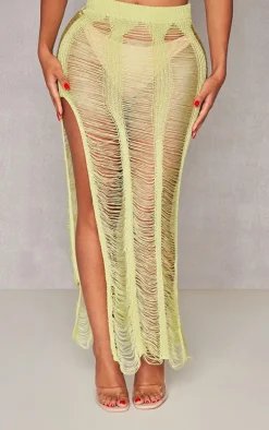 Shape Lime Knit Ladder Maxi Skirt