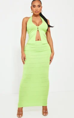 Shape Lime Knit Low Rise Maxi Skirt