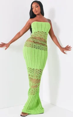 Shape Lime Knit Sheer Panel Bandeau Maxi Dress