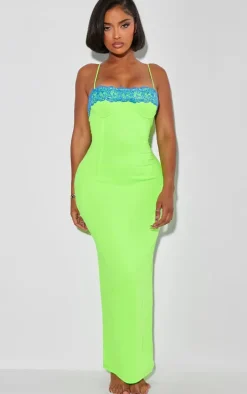 Shape Lime Lace Cup Detail Sculpted Maxi Dress