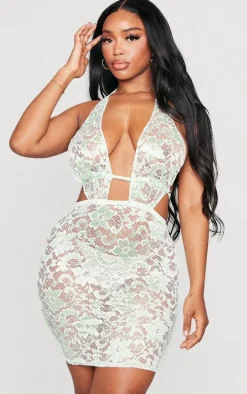 Shape Lime Lace Plunge Detail Mini Dress
