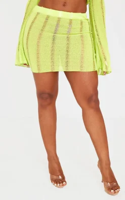 Shape Lime Ladder Knit Micro Mini Skirt
