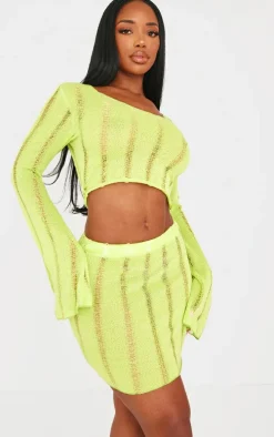 Shape Lime Ladder Knit Micro Mini Skirt