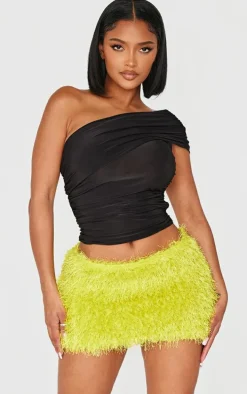 Shape Lime Low Rise Faux Leather Tassle Mini Skirt