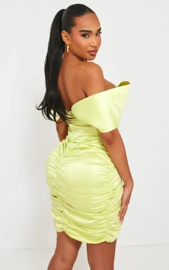 Shape Lime Ruched Corset Detail Bardot Bodycon Dress