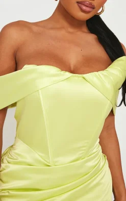 Shape Lime Ruched Corset Detail Bardot Bodycon Dress