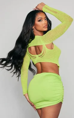 Shape Lime Sheer Knit Ladder Detail Top With Shrug