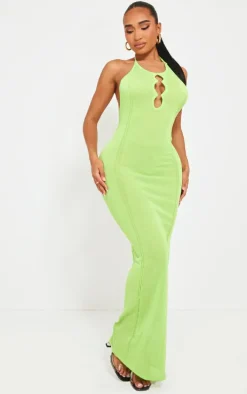 Shape Lime Sheer Knitted Low Back Ring Detail Maxi Dress