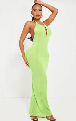 Shape Lime Sheer Knitted Low Back Ring Detail Maxi Dress