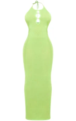 Shape Lime Sheer Knitted Low Back Ring Detail Maxi Dress