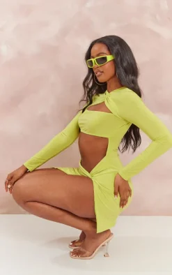 Shape Lime Slinky Knot Detail Cut Out Mini Dress