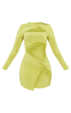 Shape Lime Slinky Knot Detail Cut Out Mini Dress
