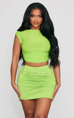 Shape Lime Slinky Ruched Side Mini Skirt