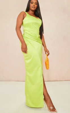 Shape Lime Structured Satin Split Detail Maxi Dress