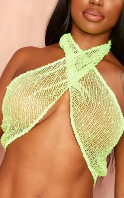 Shape Lime Textured Sequin Halterneck Bandeau