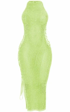 Shape Lime Textured Sheer Cut Out Side Midaxi Dress