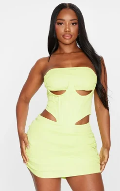 Shape Lime Woven Cut Out Corset Detail Bodycon Dress