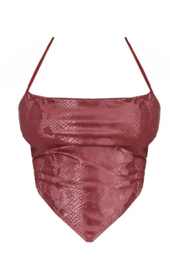Shape Maroon Matte Faux Leather Snake Halterneck Top