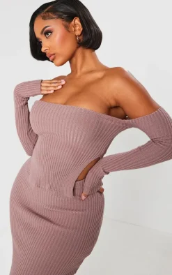 Shape Mauve Knit Bardot Split Side Detail Top
