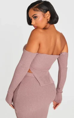 Shape Mauve Knit Bardot Split Side Detail Top