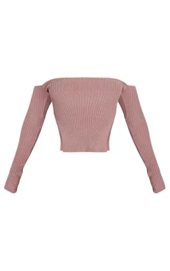 Shape Mauve Knit Bardot Split Side Detail Top
