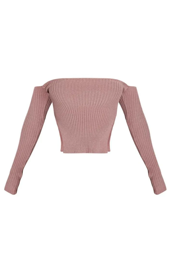 Shape Mauve Knit Bardot Split Side Detail Top