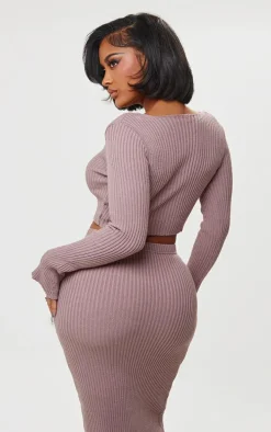 Shape Mauve Knit Ribbed Long Sleeve Scoop Crop Top