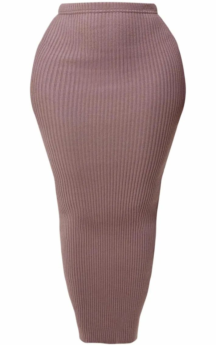 Shape Mauve Knit Ribbed Low Rise Maxi Skirt