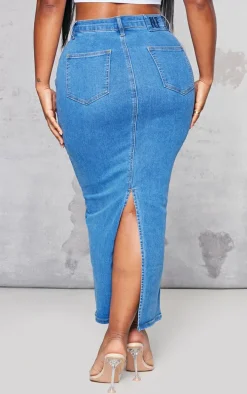Shape Mid Blue Wash Denim Disco Midaxi Skirt