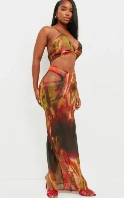 Shape Multi Abstract Print Chiffon Strappy Cut Out Maxi Dress